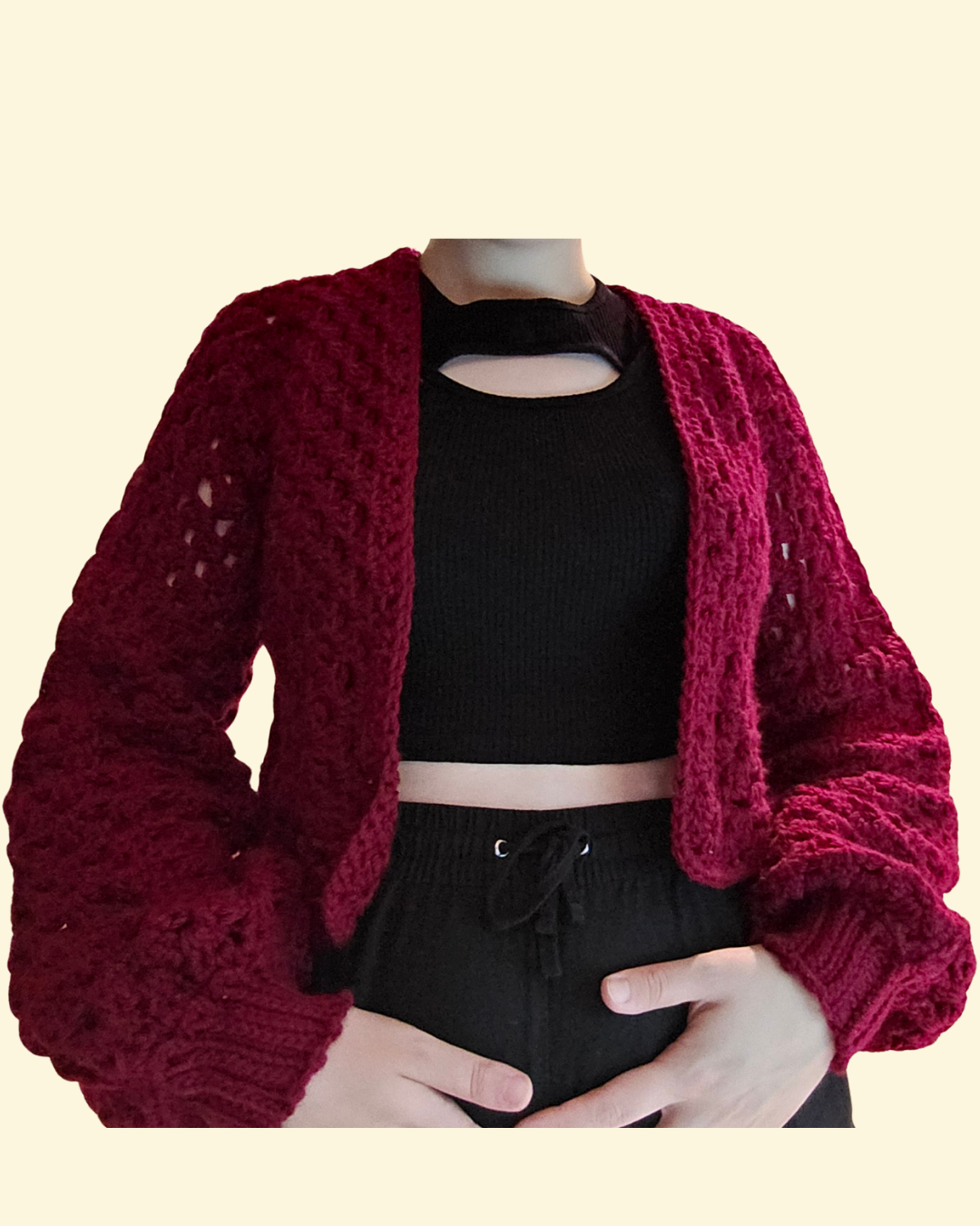 Red Granny Stitch Croped Cardigan