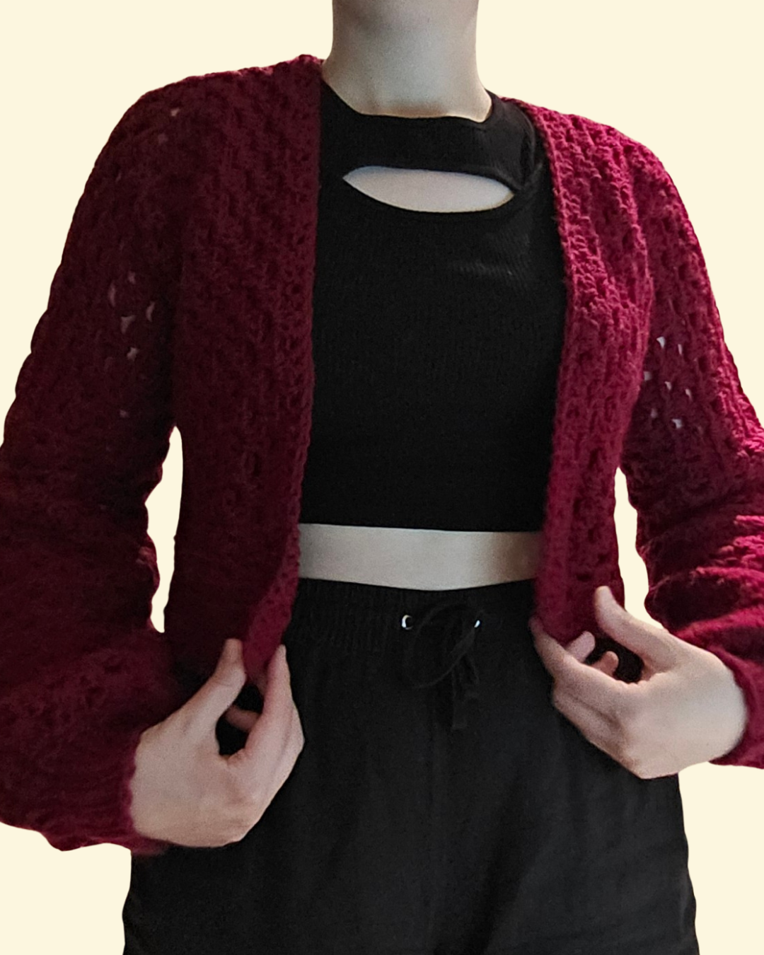 Red Granny Stitch Croped Cardigan