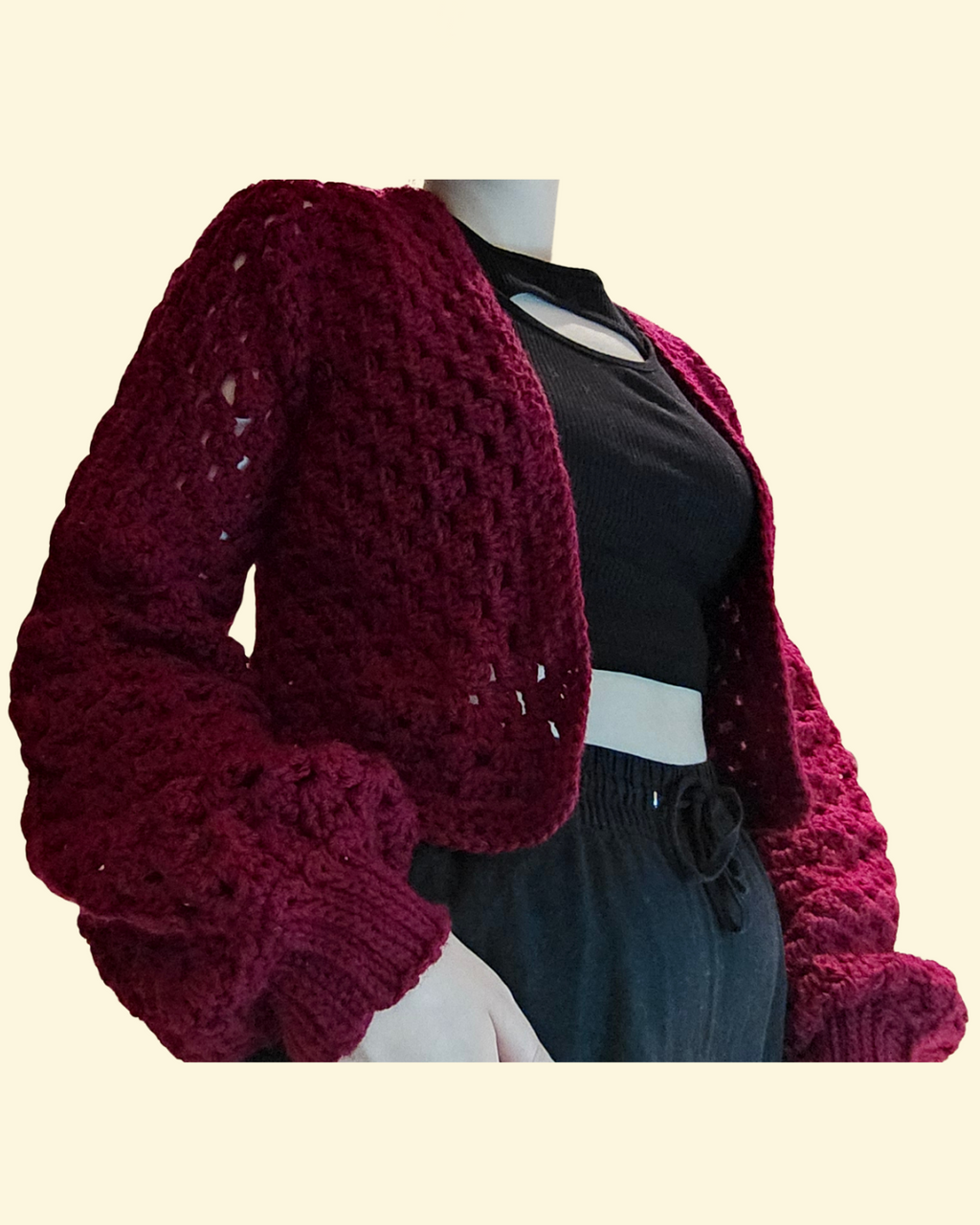 Red Granny Stitch Croped Cardigan